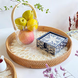 Maxbell Rattan Serving Basket Bamboo Dried Fruit Storage Tray for Bread Fruit Snacks Gold
