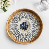 Maxbell Rattan Serving Basket Bamboo Dried Fruit Storage Tray for Bread Fruit Snacks Gray