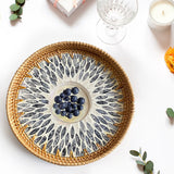 Maxbell Rattan Serving Basket Bamboo Dried Fruit Storage Tray for Bread Fruit Snacks Gray