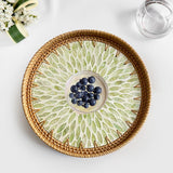 Maxbell Rattan Serving Basket Bamboo Dried Fruit Storage Tray for Bread Fruit Snacks Green