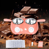 Maxbell Furnace Machine with Double Bowls Electric Chocolate Fondue for Candy Cheese Pink