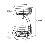 Maxbell Fruit Basket with Banana Hanger Iron 2 Tier for Kitchen Counter Dining Table Black