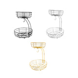 Maxbell Fruit Basket with Banana Hanger Iron 2 Tier for Kitchen Counter Dining Table Black