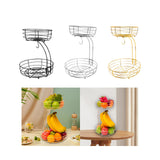 Maxbell Fruit Basket with Banana Hanger Iron 2 Tier for Kitchen Counter Dining Table Black