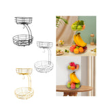Maxbell Fruit Basket with Banana Hanger Iron 2 Tier for Kitchen Counter Dining Table Black