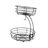 Maxbell Fruit Basket with Banana Hanger Iron 2 Tier for Kitchen Counter Dining Table Black