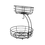 Maxbell Fruit Basket with Banana Hanger Iron 2 Tier for Kitchen Counter Dining Table Black