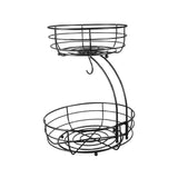 Maxbell Fruit Basket with Banana Hanger Iron 2 Tier for Kitchen Counter Dining Table Black
