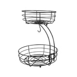 Maxbell Fruit Basket with Banana Hanger Iron 2 Tier for Kitchen Counter Dining Table Black