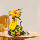 Maxbell Fruit Basket with Banana Hanger Iron 2 Tier for Kitchen Counter Dining Table Black