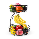 Maxbell Fruit Basket with Banana Hanger Iron 2 Tier for Kitchen Counter Dining Table Black