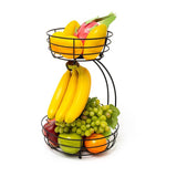 Maxbell Fruit Basket with Banana Hanger Iron 2 Tier for Kitchen Counter Dining Table Black