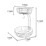 Maxbell Fruit Basket with Banana Hanger Iron 2 Tier for Kitchen Counter Dining Table Silver