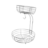 Maxbell Fruit Basket with Banana Hanger Iron 2 Tier for Kitchen Counter Dining Table Silver