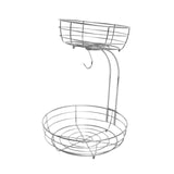 Maxbell Fruit Basket with Banana Hanger Iron 2 Tier for Kitchen Counter Dining Table Silver