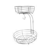 Maxbell Fruit Basket with Banana Hanger Iron 2 Tier for Kitchen Counter Dining Table Silver