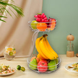 Maxbell Fruit Basket with Banana Hanger Iron 2 Tier for Kitchen Counter Dining Table Silver
