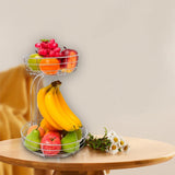 Maxbell Fruit Basket with Banana Hanger Iron 2 Tier for Kitchen Counter Dining Table Silver