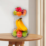 Maxbell Fruit Basket with Banana Hanger Iron 2 Tier for Kitchen Counter Dining Table Silver