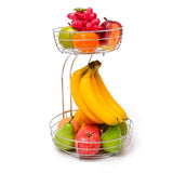 Maxbell Fruit Basket with Banana Hanger Iron 2 Tier for Kitchen Counter Dining Table Silver