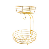 Maxbell Fruit Basket with Banana Hanger Iron 2 Tier for Kitchen Counter Dining Table Gold