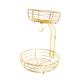 Maxbell Fruit Basket with Banana Hanger Iron 2 Tier for Kitchen Counter Dining Table Gold
