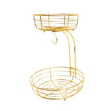Maxbell Fruit Basket with Banana Hanger Iron 2 Tier for Kitchen Counter Dining Table Gold