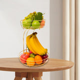 Maxbell Fruit Basket with Banana Hanger Iron 2 Tier for Kitchen Counter Dining Table Gold