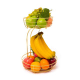 Maxbell Fruit Basket with Banana Hanger Iron 2 Tier for Kitchen Counter Dining Table Gold