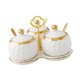 Maxbell 3Pcs Ceramic Spice Jars Condiment Jars for Restaurants Sugar Kitchen Counter White