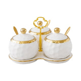 Maxbell 3Pcs Ceramic Spice Jars Condiment Jars for Restaurants Sugar Kitchen Counter White