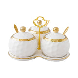 Maxbell 3Pcs Ceramic Spice Jars Condiment Jars for Restaurants Sugar Kitchen Counter White