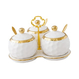 Maxbell 3Pcs Ceramic Spice Jars Condiment Jars for Restaurants Sugar Kitchen Counter White