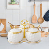 Maxbell 3Pcs Ceramic Spice Jars Condiment Jars for Restaurants Sugar Kitchen Counter White