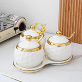 Maxbell 3Pcs Ceramic Spice Jars Condiment Jars for Restaurants Sugar Kitchen Counter White