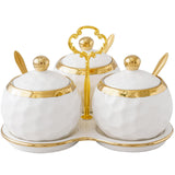 Maxbell 3Pcs Ceramic Spice Jars Condiment Jars for Restaurants Sugar Kitchen Counter White