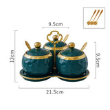 Maxbell 3Pcs Ceramic Spice Jars Condiment Jars for Restaurants Sugar Kitchen Counter Green