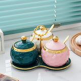 Maxbell 3Pcs Ceramic Spice Jars Condiment Jars for Restaurants Sugar Kitchen Counter Green