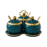 Maxbell 3Pcs Ceramic Spice Jars Condiment Jars for Restaurants Sugar Kitchen Counter Green