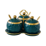 Maxbell 3Pcs Ceramic Spice Jars Condiment Jars for Restaurants Sugar Kitchen Counter Green