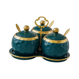 Maxbell 3Pcs Ceramic Spice Jars Condiment Jars for Restaurants Sugar Kitchen Counter Green