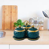 Maxbell 3Pcs Ceramic Spice Jars Condiment Jars for Restaurants Sugar Kitchen Counter Green