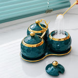 Maxbell 3Pcs Ceramic Spice Jars Condiment Jars for Restaurants Sugar Kitchen Counter Green