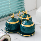 Maxbell 3Pcs Ceramic Spice Jars Condiment Jars for Restaurants Sugar Kitchen Counter Green