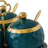 Maxbell 3Pcs Ceramic Spice Jars Condiment Jars for Restaurants Sugar Kitchen Counter Green