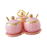 Maxbell 3Pcs Ceramic Spice Jars Condiment Jars for Restaurants Sugar Kitchen Counter Pink
