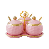 Maxbell 3Pcs Ceramic Spice Jars Condiment Jars for Restaurants Sugar Kitchen Counter Pink