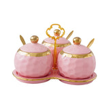 Maxbell 3Pcs Ceramic Spice Jars Condiment Jars for Restaurants Sugar Kitchen Counter Pink