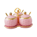 Maxbell 3Pcs Ceramic Spice Jars Condiment Jars for Restaurants Sugar Kitchen Counter Pink
