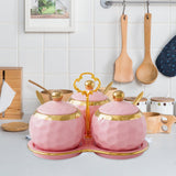 Maxbell 3Pcs Ceramic Spice Jars Condiment Jars for Restaurants Sugar Kitchen Counter Pink